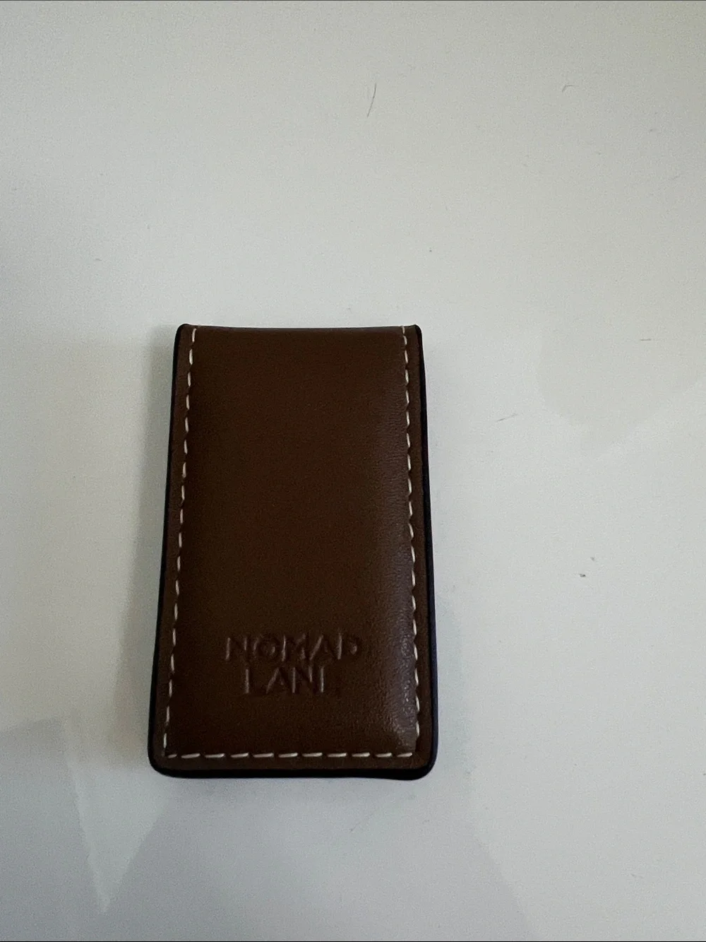 Nomad Lane Brown Leather Money Clip with Contrast Stitching